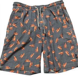 johnnie-O Boys Surf Board Logo Swim Board Shorts with Orange Surfboard Print